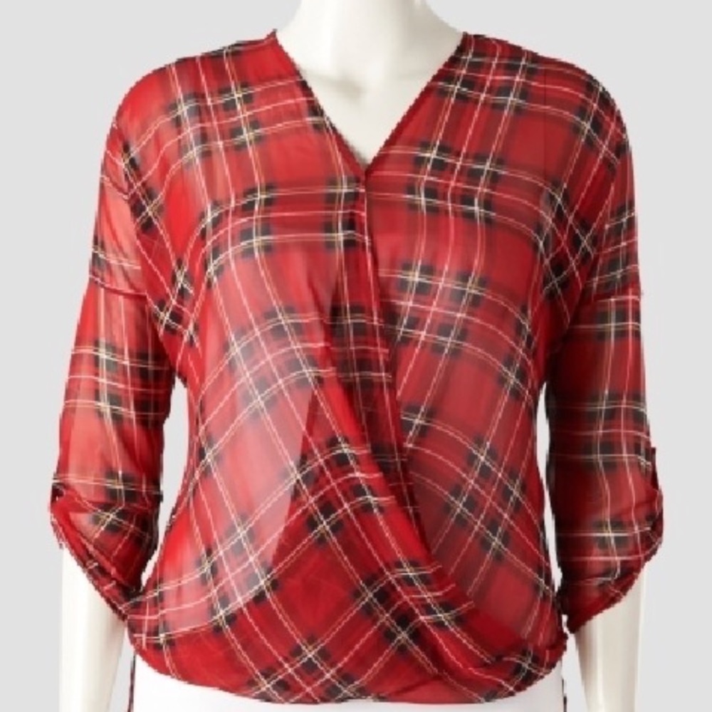 West Kei Plaid Sheer Blouse